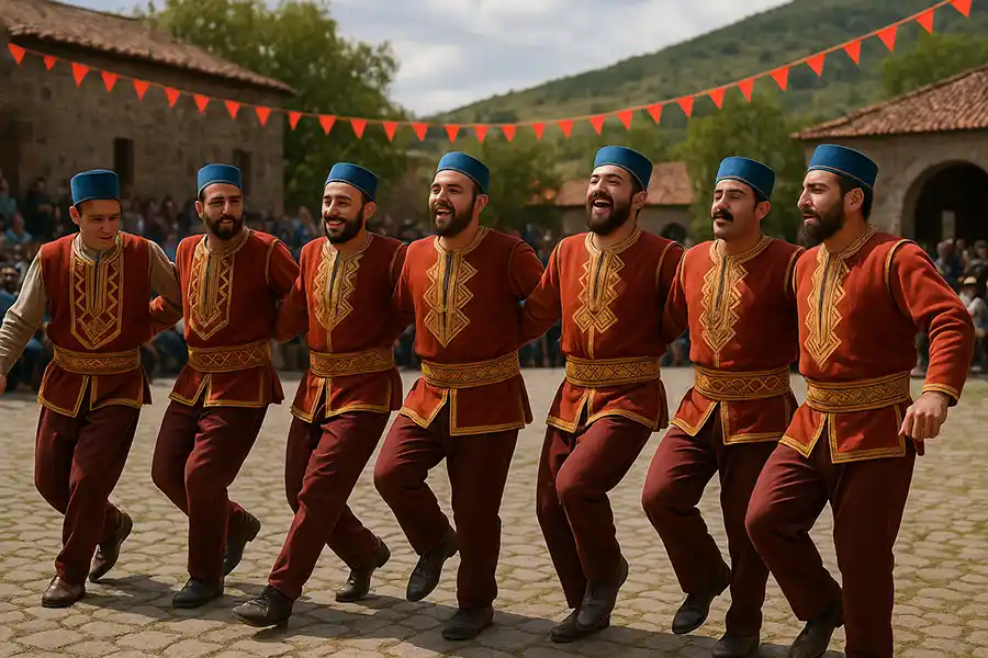 تصویر گروهی از مردان با لباسهای سنتی ارمنی