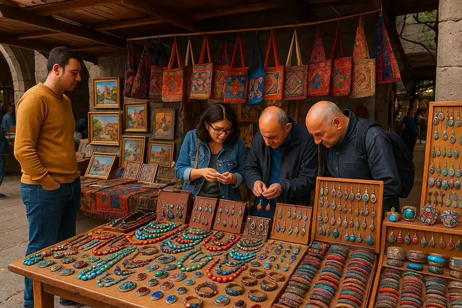 غرفه صنایع دستی و جواهرات در بازار ورنیساژ ایروان